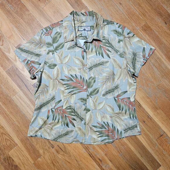 Caribbean Joe Petite L Floral Rayon Luau Shirt Tropical Beach Resort - Picture 8 of 8